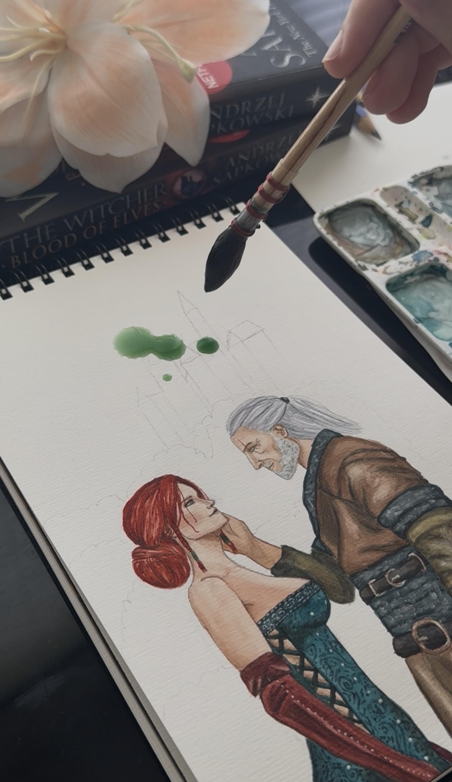 Triss & Geralt Watercolor Painting